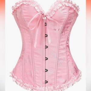 SZIVYSHI Powder Pink Corset Top - Overbust Lace Up Waist Cincher size L